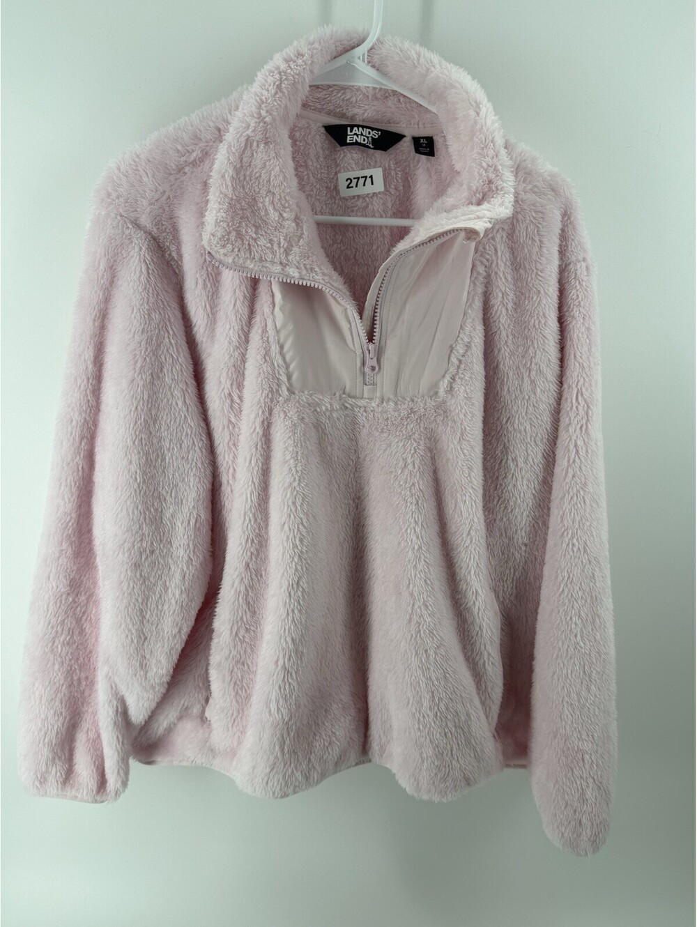 Land’s End Women’s Soft Fleece Pullover XL Pink Sherpa Half‑Zip, Cozy Warm